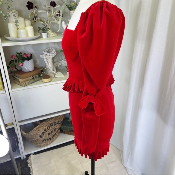 Hot Fashionista Red Matilda Velvet Long Sleeve Pleated Hem Mini Dress - Picture 9 of 16